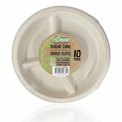 10 Pck Eco Disposable Party Divided Plate 23cm Biodegradable Sugar Cane