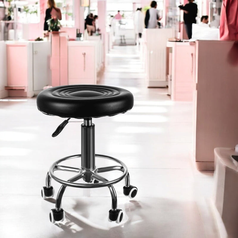 Salon Stool - Adjustable Swivel Chair with Footrest Pedicure Beauty Hairdressing