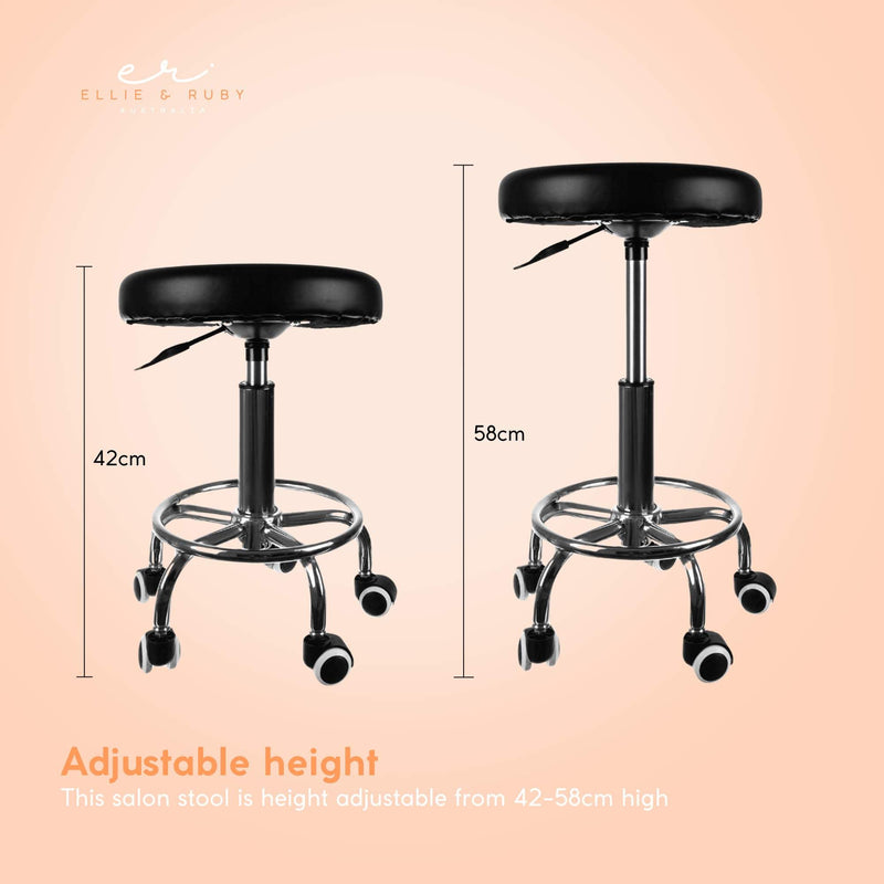 Salon Stool - Adjustable Swivel Chair with Footrest Pedicure Beauty Hairdressing