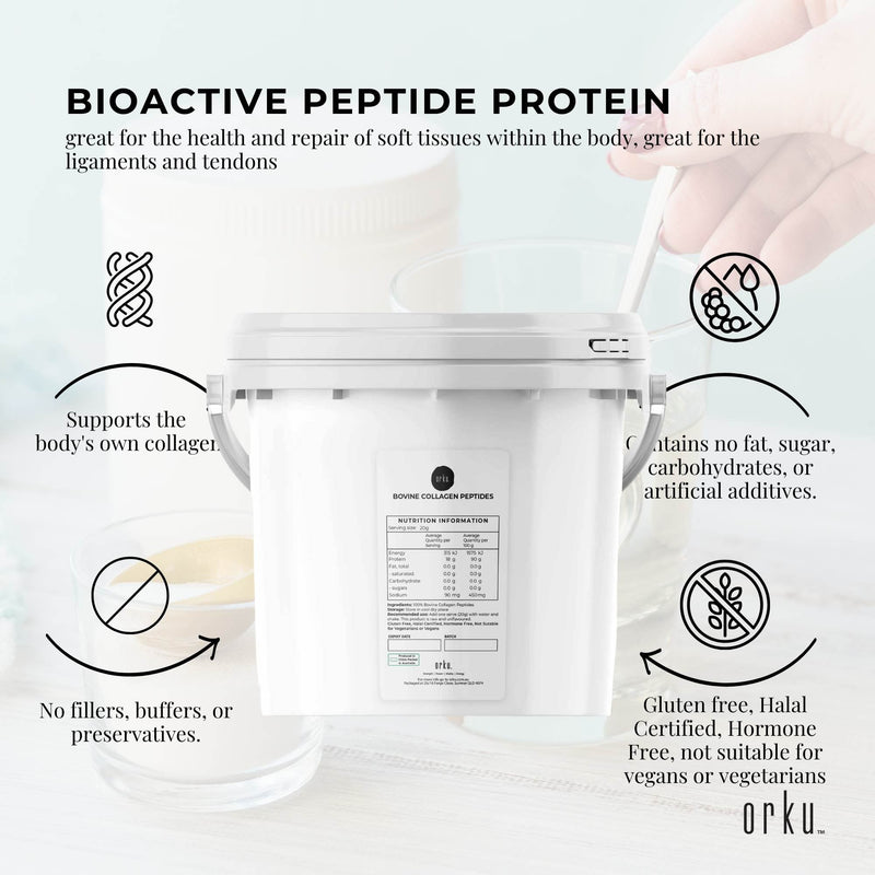 2.5Kg Collagen Powder Bucket - Bovine Protein Peptide Supplement Unflavoured