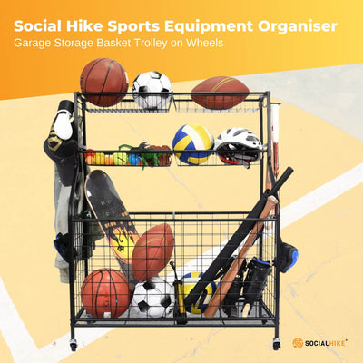 Social Hike Storage Organiser Trolley on Wheels - Garage Sports Equipment Basket