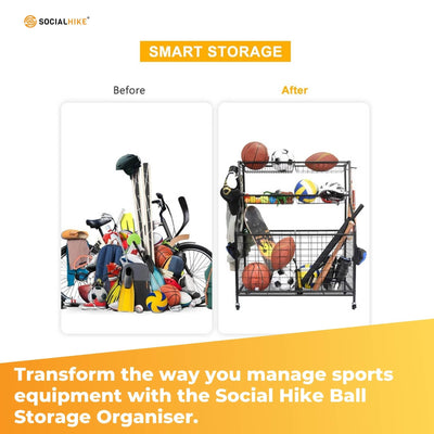 Social Hike Storage Organiser Trolley on Wheels - Garage Sports Equipment Basket