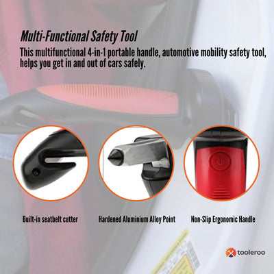 Car Cane Door Handle - Portable Elderly Standing Aid LED Flashlight Hammer Tool