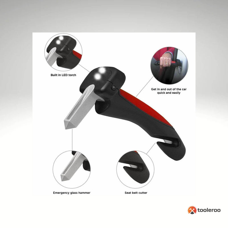 Car Cane Door Handle - Portable Elderly Standing Aid LED Flashlight Hammer Tool