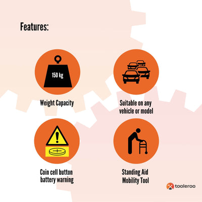 Car Cane Door Handle - Portable Elderly Standing Aid LED Flashlight Hammer Tool