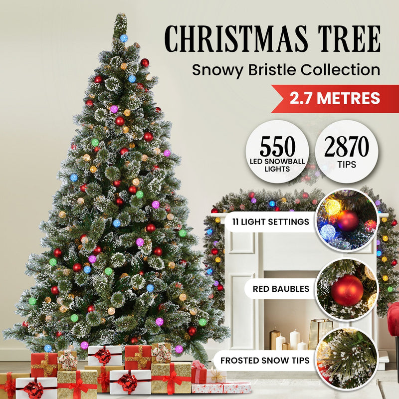 Swishmas Snowy Bristle 2.7m Multicolour Pre-Lit Christmas Tree with 2870 Tips