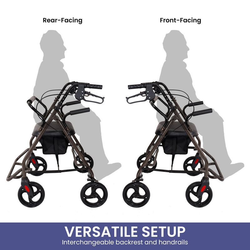 Orthonica Foldable Steel Frame Rollator Walker Lightweight Mobility Aid in Grey