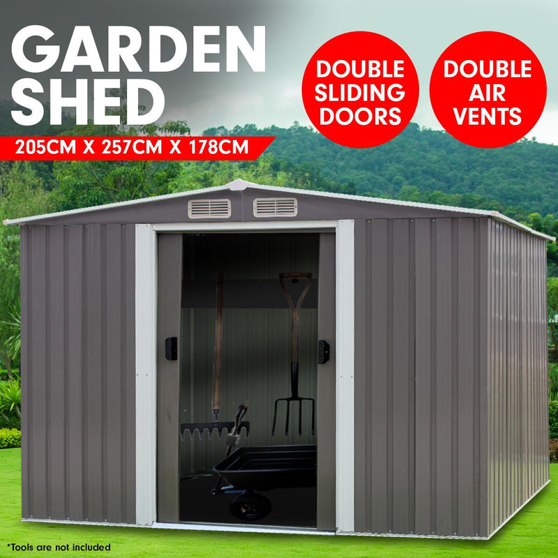 Wallaroo Garden Shed Spire Roof 6ft x 8ft Outdoor Storage Shelter - Grey