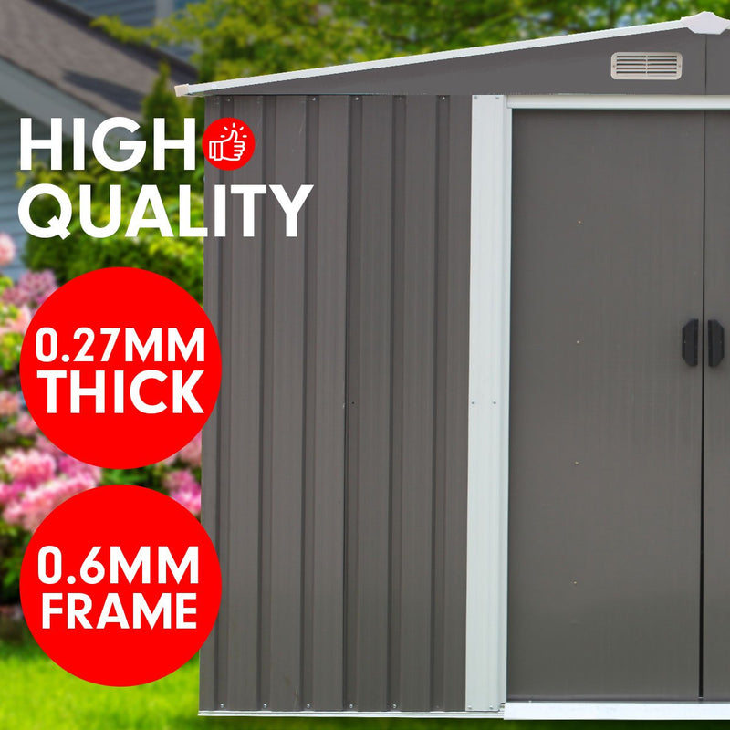 Wallaroo Garden Shed Spire Roof 6ft x 8ft Outdoor Storage Shelter - Grey