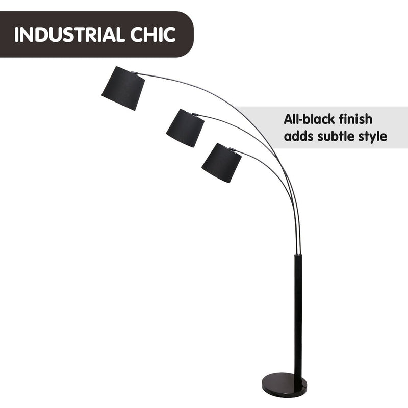 Sarantino 3-Light Arc Floor Lamp Adjustable Black 3 Shades