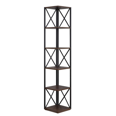 Sarantino Nora 5-Tier Corner Bookshelf in Walnut/Black