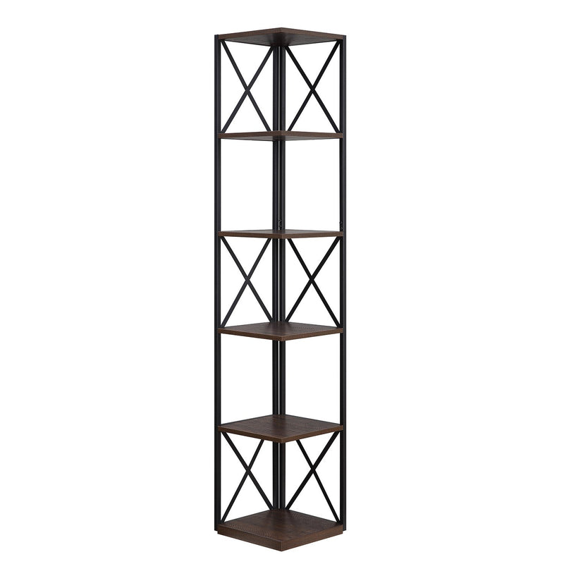 Sarantino Nora 5-Tier Corner Bookshelf in Walnut/Black