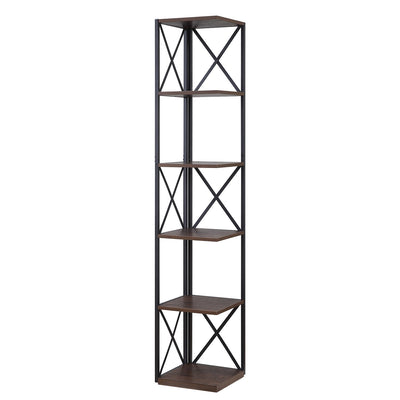 Sarantino Nora 5-Tier Corner Bookshelf in Walnut/Black