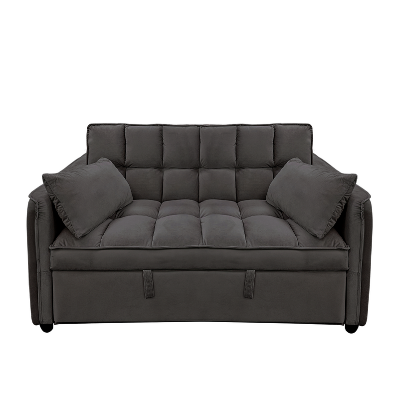 Sarantino Quincy 2-Seater Velvet Sofa Bed in Dark Grey with Wooden Frame and Tufted Design - Dark Grey