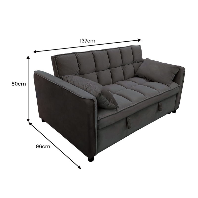 Sarantino Quincy 2-Seater Velvet Sofa Bed in Dark Grey with Wooden Frame and Tufted Design - Dark Grey