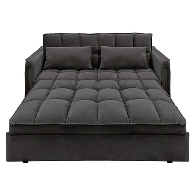 Sarantino Quincy 2-Seater Velvet Sofa Bed in Dark Grey with Wooden Frame and Tufted Design - Dark Grey