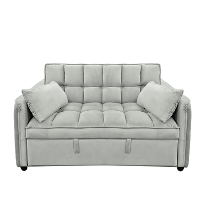 Sarantino Quincy 2-Seater Velvet Sofa Bed in Dark Grey with Wooden Frame and Tufted Design - Light Grey