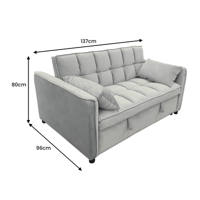 Sarantino Quincy 2-Seater Velvet Sofa Bed in Dark Grey with Wooden Frame and Tufted Design - Light Grey