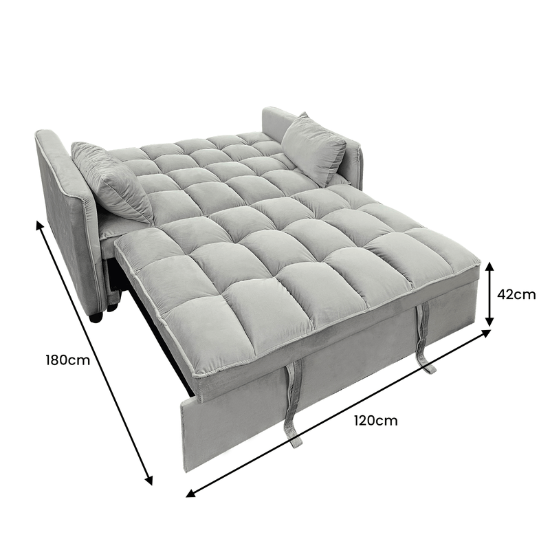 Sarantino Quincy 2-Seater Velvet Sofa Bed in Dark Grey with Wooden Frame and Tufted Design - Light Grey