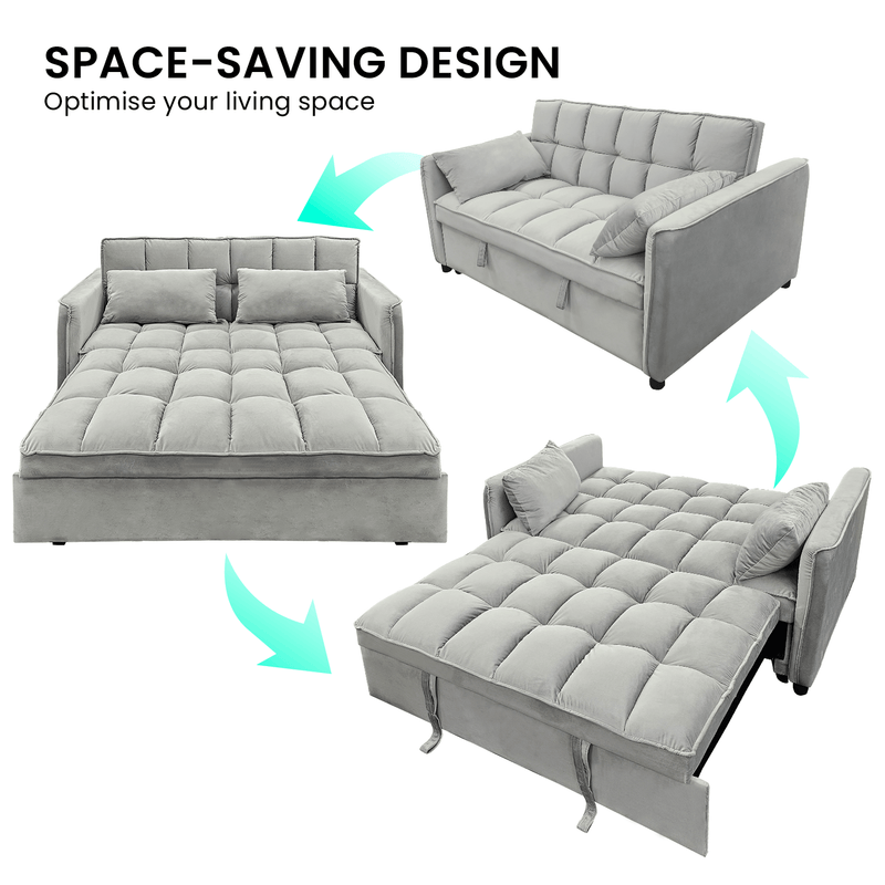 Sarantino Quincy 2-Seater Velvet Sofa Bed in Dark Grey with Wooden Frame and Tufted Design - Light Grey