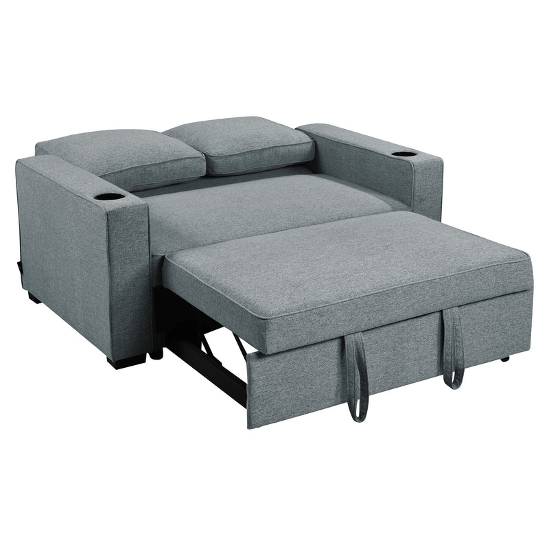 Sarantino Hoffman Linen Sofa Bed With Cushions & Cup Holders Dark Grey