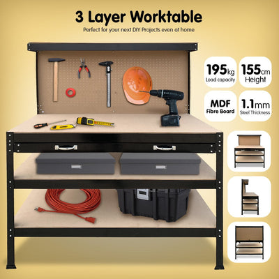 Kartrite 3-layered Work Bench Garage Storage Table Tool Shop Shelf