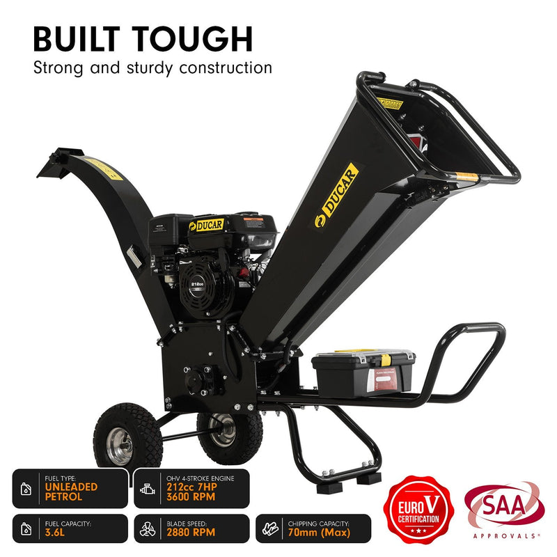 Ducar K70 7HP Wood Chipper Shredder Mulcher Grinder Petrol in Black