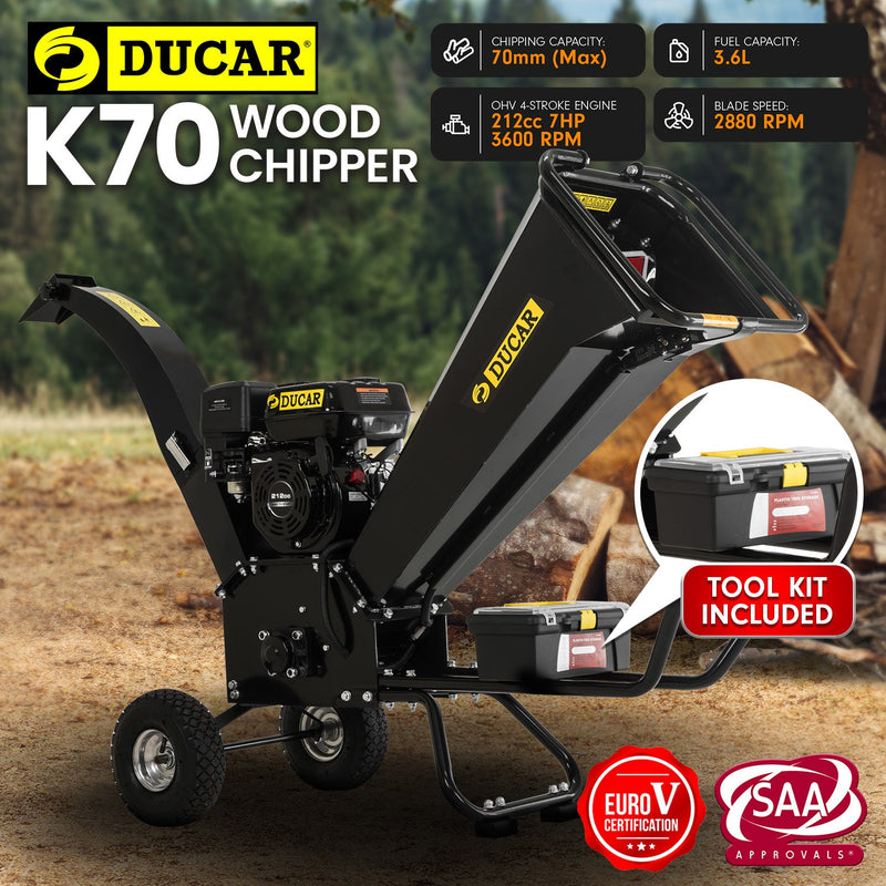 Ducar K70 7HP Wood Chipper Shredder Mulcher Grinder Petrol in Black