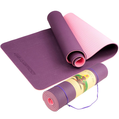 Powertrain Eco-friendly Dual Layer 8mm Yoga Mat | Purple | Non-slip Surface And Carry Strap For Ultimate Comfort And Portability