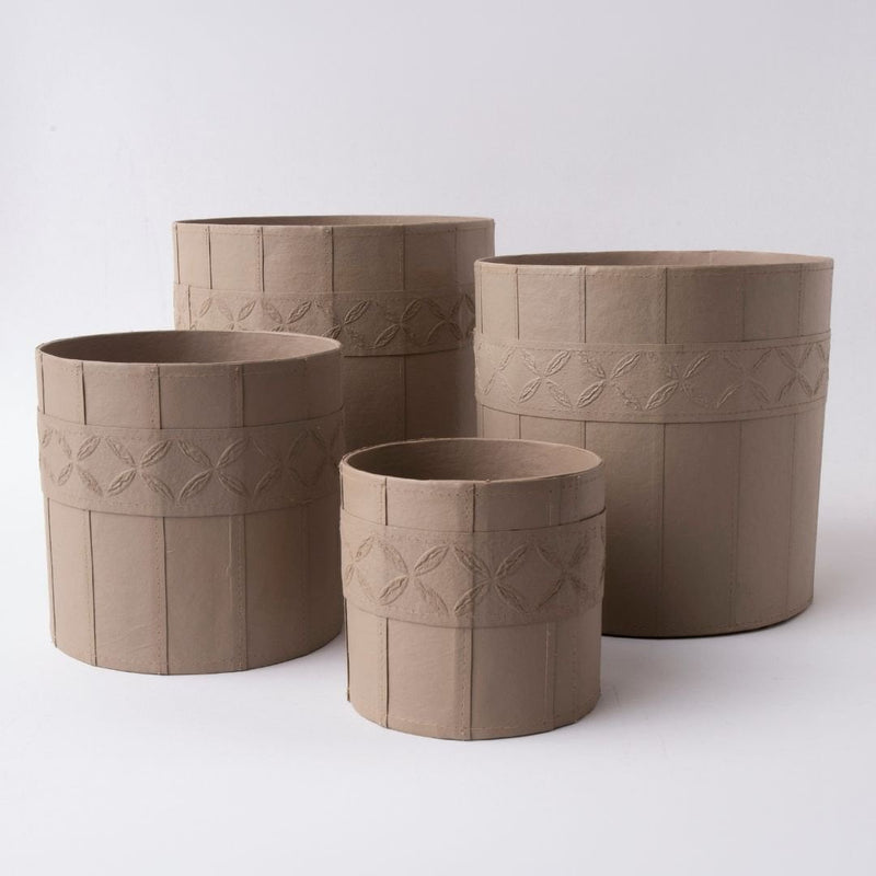 Tree Stripes Leather Look Cylinder Pot - Beige (Medium)