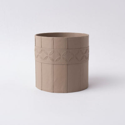 Tree Stripes Leather Look Cylinder Pot - Beige (Medium)