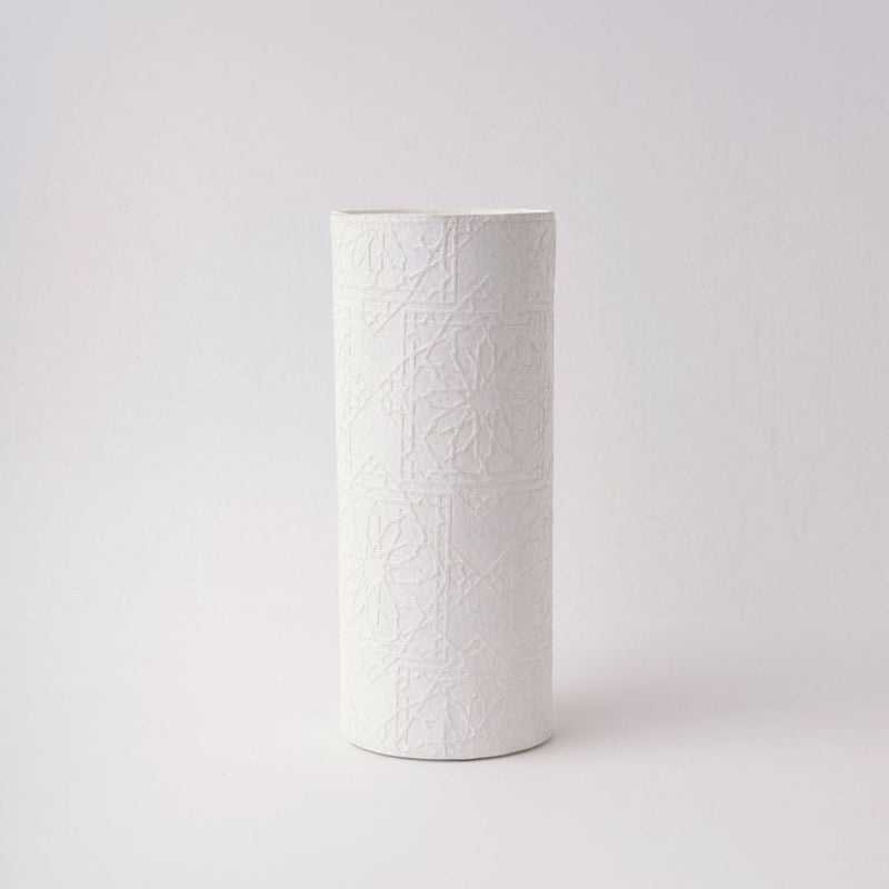 Tree Stripes Cylinder Vase Diwali - White