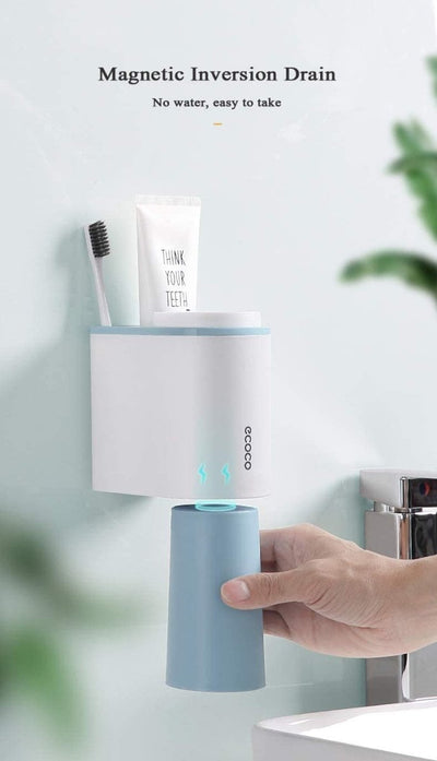 Ecoco Toothbrush Holder Multifunctional Wall-Mounted Magnetic Bathroom Blue