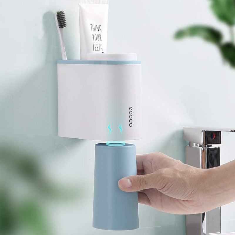 Ecoco Toothbrush Holder Multifunctional Wall-Mounted Magnetic Bathroom Pink