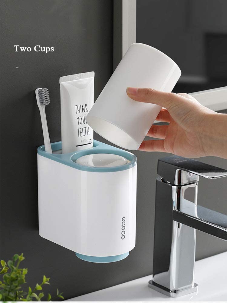 Ecoco Toothbrush Holder Multifunctional Wall-Mounted Magnetic Bathroom Pink