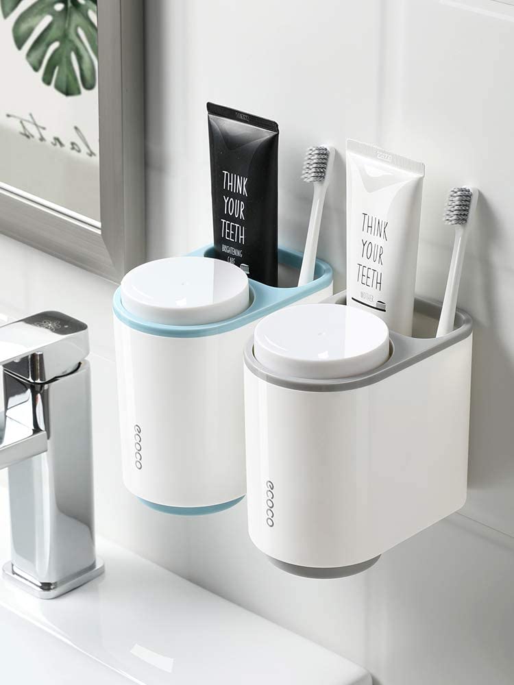 Ecoco Toothbrush Holder Multifunctional Wall-Mounted Magnetic Bathroom Pink