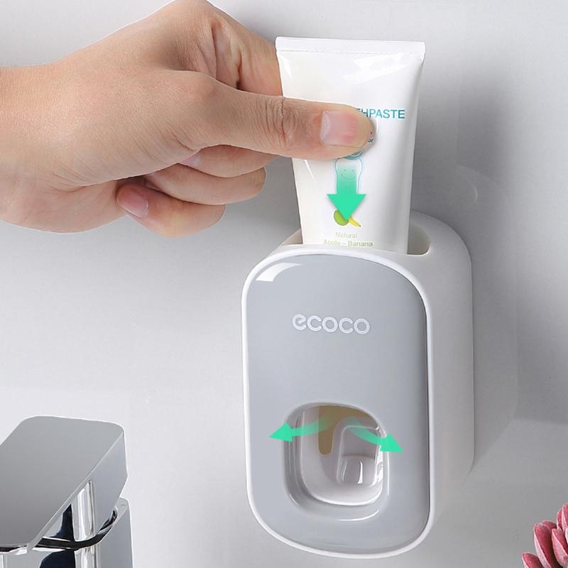 Ecoco Wall mount auto ands Free Toothpaste Dispenser Automatic Toothpaste Squeezer Bathroom Toothpaste Holder Grey