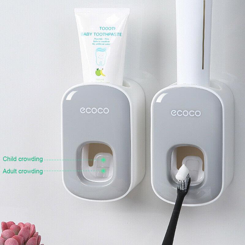 Ecoco Wall mount auto ands Free Toothpaste Dispenser Automatic Toothpaste Squeezer Bathroom Toothpaste Holder Grey