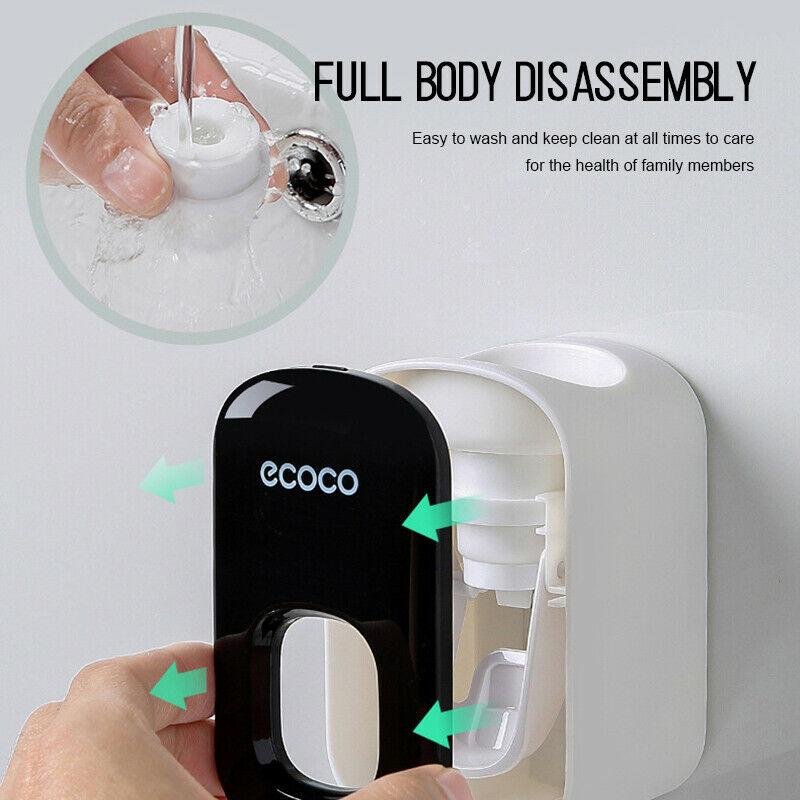 Ecoco Wall mount auto ands Free Toothpaste Dispenser Automatic Toothpaste Squeezer Bathroom Toothpaste Holder Grey