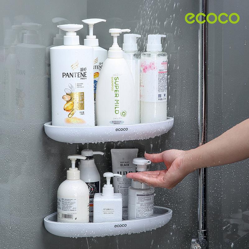 Ecoco Bathroom Corner Shower Shelf Corner Shower Caddy Shower Storage Organizer Wall Mounted for Bathroom, Kitchen, Toilet Grey