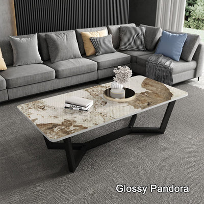 120x60cm Glossy Pandora Minimalist Slate Coffee Table Marble Tea Table Living Room Rectangle Cocktail Side Table Solid Metal Legs
