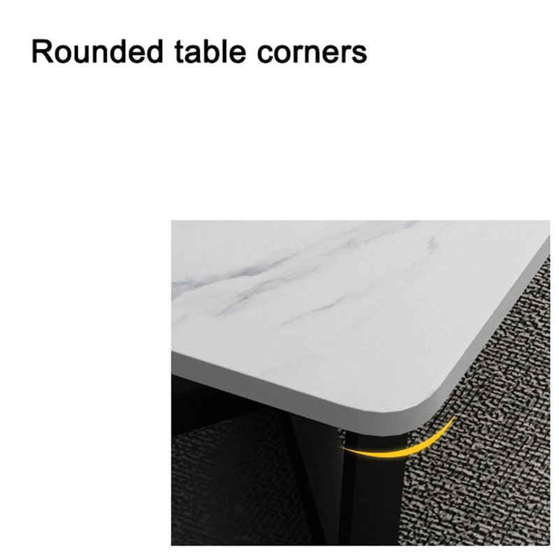 120x60cm Glossy White Minimalist Slate Coffee Table Marble Tea Table Living Room Rectangle Cocktail Side Table Solid Metal Legs