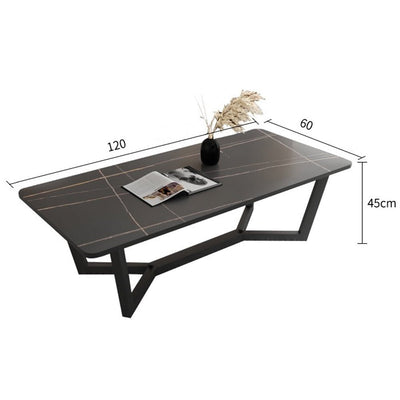 120x60cm Glossy White Minimalist Slate Coffee Table Marble Tea Table Living Room Rectangle Cocktail Side Table Solid Metal Legs