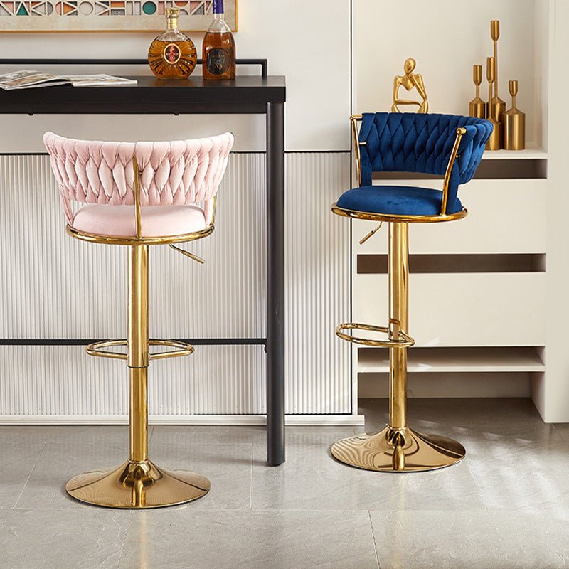 2x Height Adjustable Swivel Bar Stool Velvet Golden Base Barstools Chairs Padded Seat- Blue