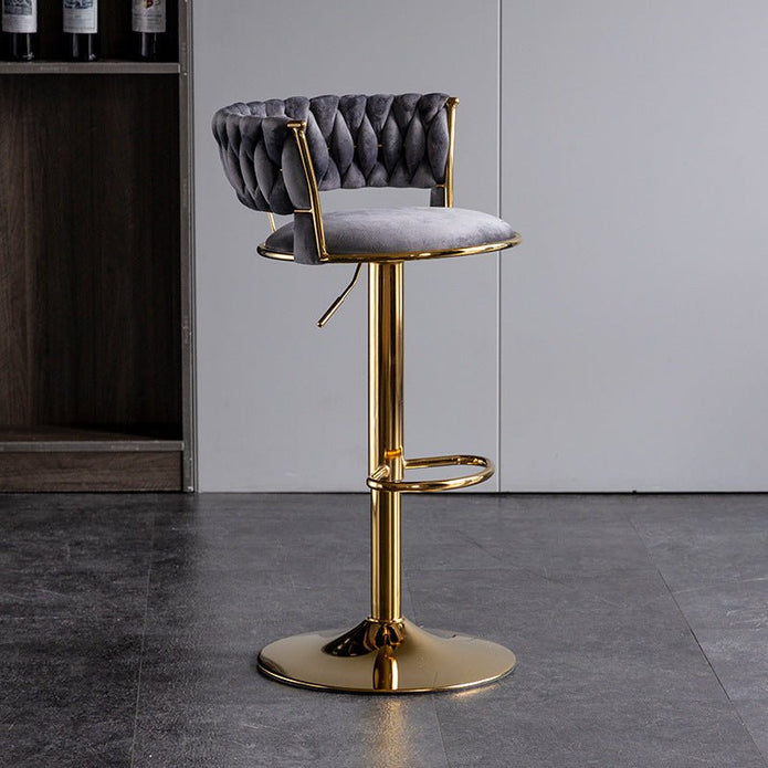 2x Height Adjustable Swivel Bar Stool Velvet Golden Base Barstools Chairs Padded Seat- Grey