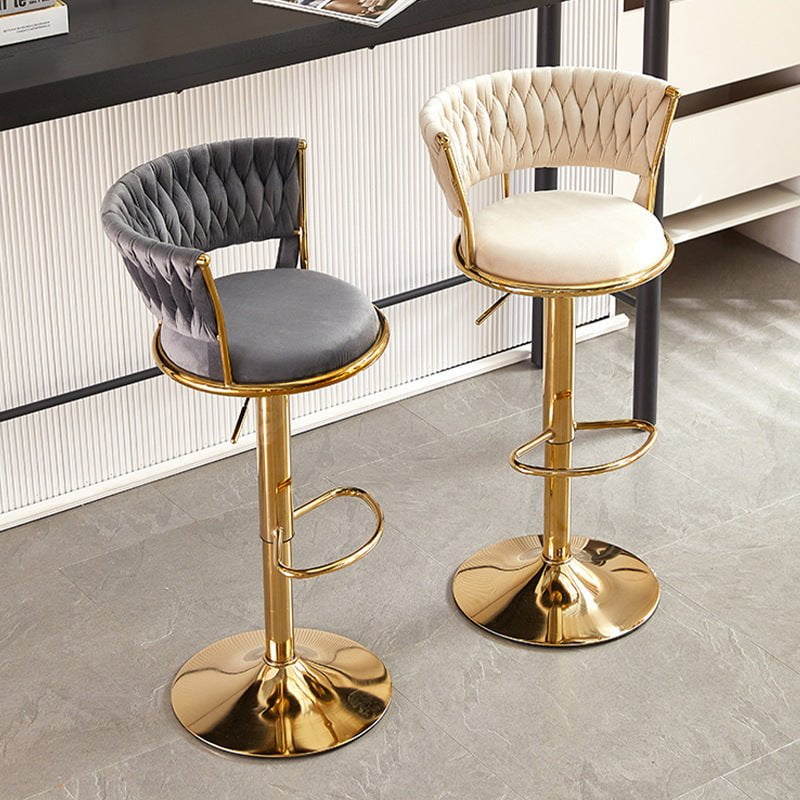 2x Height Adjustable Swivel Bar Stool Velvet Golden Base Barstools Chairs Padded Seat- Beige