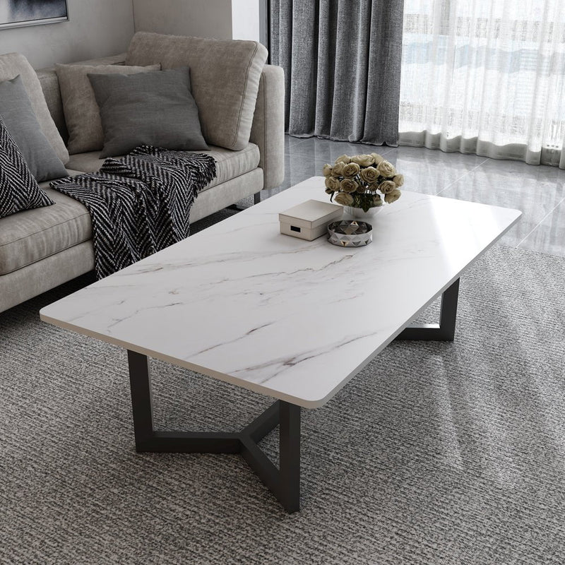 120x60cm Matte Grey Minimalist Slate Coffee Table Marble Tea Table Living Room Rectangle Cocktail Side Table Solid Metal Legs