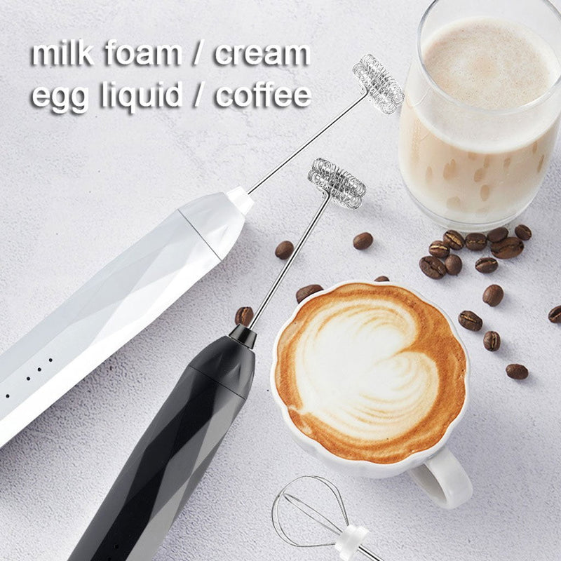 USB Charging Electric Egg Beater Milk Frother Handheld Drink Coffee Foamer White with 2 Stainless Steel Whisks