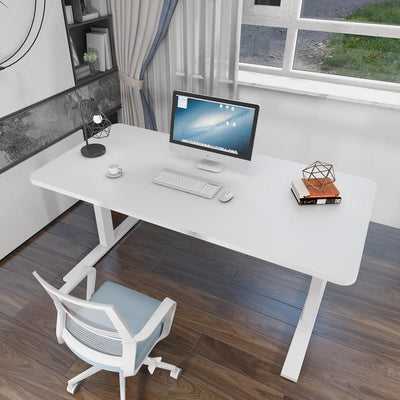 160cm Standing Desk Height Adjustable Sit Stand Motorised Grey Single Motor Frame White Top