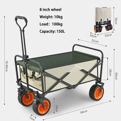 8 Inch Wheel Black Folding Beach Wagon Cart Trolley Garden Outdoor Picnic Camping Sports Market Collapsible Shop